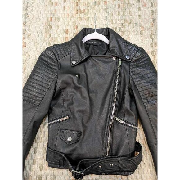 Women's Zara Small biker black 100% Sheep leather jacket-Excellent Shape - Picture 2 of 9
